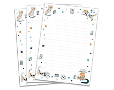Blöcke Schreibblock mit Kindermotiv lustige Katzen Tiere für Mädchen und Jungen (3 Blöcke mit je 25 Blätter in A5-Format) von Junapack