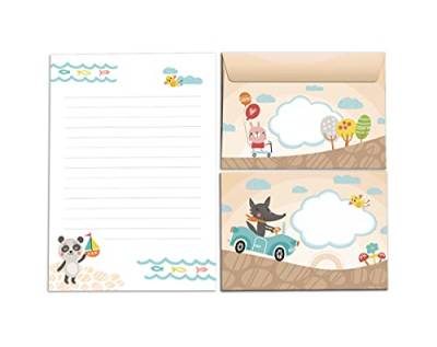 Briefblock mit Umschlag für Kinder Panda Briefpapier-Set (Block A5 mit 25 Blätter + 15 Umschläge) von Junapack