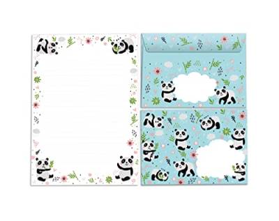 Briefblock mit Umschlag für Kinder Panda Tiere Briefpapier-Set für Mädchen und Jungen Jungs (Block A5 mit 25 Blätter + 15 Umschläge) von Junapack