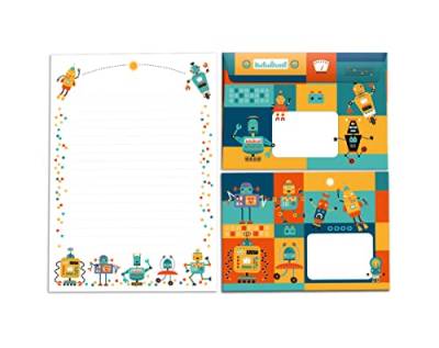 Briefblock mit Umschlag für Kinder Roboter Briefpapier-Set (Block A5 mit 25 Blätter + 15 Umschläge) von Junapack