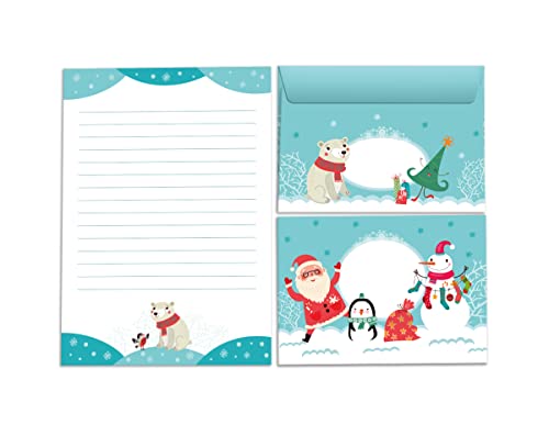 Briefpapier-Set Bär Weihnachten als Briefblock mit Umschlag für Kinder Mädchen Jungen Weihnachtsbriefpapier (Block A5 mit 25 Blätter + 15 Umschläge) von Junapack