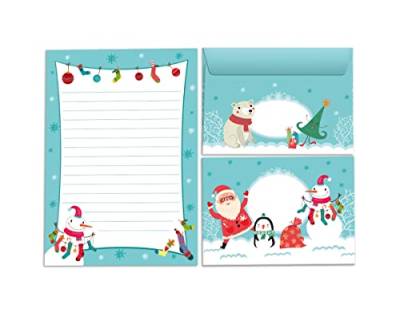 Briefpapier-Set Schneemann Weihnachten als Briefblock mit Umschlag für Kinder Mädchen Jungen Weihnachtsbriefpapier (Block A5 mit 25 Blätter + 15 Umschläge) von Junapack