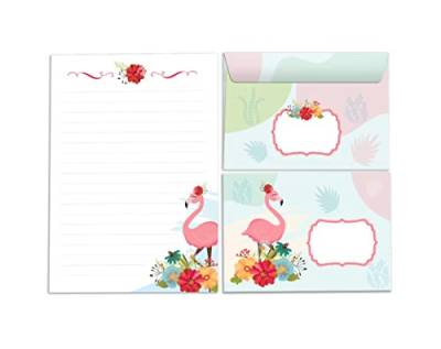 Briefpapier-Set für Mädchen Flamingo Briefblock mit Umschlag für Kinder (Block A5 mit 25 Blätter + 15 Umschläge) von Junapack