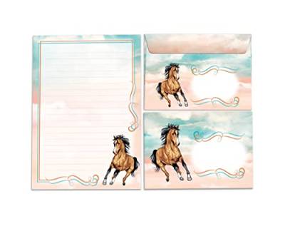 Briefpapier-Set für Mädchen Pferd Briefblock mit Umschlag für Kinder (Block A5 mit 25 Blätter + 15 Umschläge) von Junapack