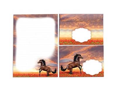 Briefpapier-Set für Mädchen Pferd Briefblock mit Umschlag für Kinder (Block A5 mit 25 Blätter + 15 Umschläge) von Junapack