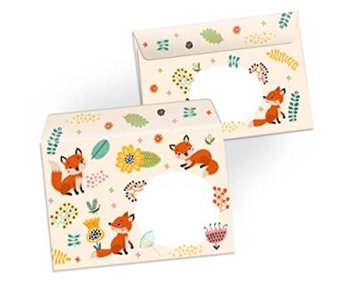 Umschläge mit Kindermotiv Fuchs Tiere für Einladungskarten Gutscheine Geldgeschenke DIN C6 (15 Umschläge / selbstklebend mit Abziehstreifen) von Junapack