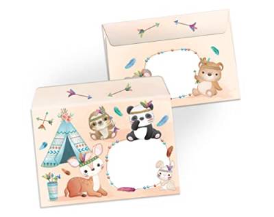 Umschläge mit Kindermotiv Tiere Panda Faultier für Einladungskarten Gutscheine Geldgeschenke DIN C6 (15 Umschläge / selbstklebend mit Abziehstreifen) von Junapack