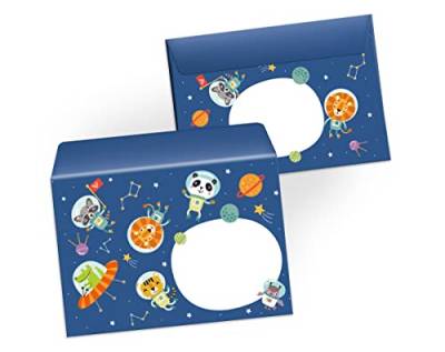 Umschläge mit Kindermotiv Tiere Rakete Astronaut Weltraum für Einladungskarten Gutscheine Geldgeschenke DIN C6 (15 Umschläge / selbstklebend mit Abziehstreifen) von Junapack
