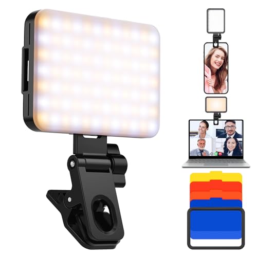K&F Concept 84 LED Selfie Licht Handy mit Klammer,3000K-10000K 3 Lichtmodi Tragbares Videolicht, CRI＞95 High Power Selfie Panel-Licht mit 4 Farbfilters für Phone/Tablet/Laptop/TK Live Streaming von K&F Concept