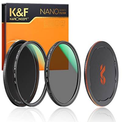 K&F Concept Filter Set,Nano X-Serie Polfilter(CPL Filter),MCUV Filter,2 Objektivdeckel& Aufbewahrungstasche,28 Schichten Antireflektierende Nanobeschichtung,HD,Wasserdicht,Kratzfest-52mm von K&F Concept