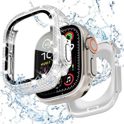 KADES 2-in-1-Schutzhülle für Apple Watch Ultra2 49 mm, 360-Grad-Schutzhülle aus Polycarbonat, Vorder- und Rückseite, mit Displayschutzfolie aus gehärtetem Glas, [Volldiamant] Uhrengehäuse für Damen, von KADES