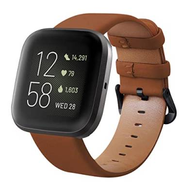 KADES Armband kompatibel mit Fitbit Versa 2 Watch, wunderschönes Echtleder-Armband mit Schnellverschluss-Pin kompatibel mit Fitbit Versa Lite Edition Smart Watch Männer Frauen, Braun von KADES