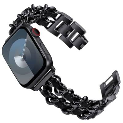 KADES Kompatibel mit Apple Watch Armband Series 9 41mm, Damen Edelstahl Armband Gliederarmband Ersatzarmband für iWatch Armband 41mm 40mm 38mm SE(GEN 1 2 3)/Series 9 8 7 6 5 4 3 2 1,Schwarz/Schwarz von KADES