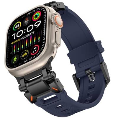 KADES für Apple Watch Ultra 2 Armband 49mm, für Apple Watch Armband Serie 9/8/SE2/7/6/SE/5/4/3/2/1 45mm/44mm/42mm langlebiges Metallverbindungsband, robustes TPU-Sport-Ersatzband, Schwarz/Marineblau von KADES