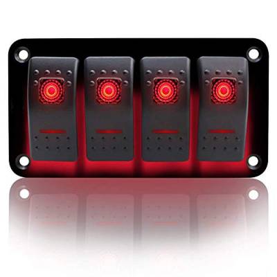 KAOLALI 4-Gang-Kippschalter, ON-OFF, IP65, wasserdicht, 12 V, 24 V, LED-Kippschalter, für Boot, Wohnmobil, Auto, LKW, Anhänger, Yacht (rot) von KAOLALI