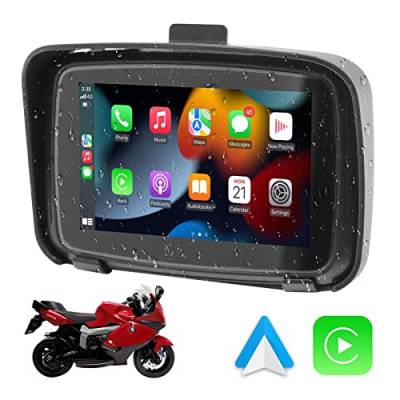 KAOLALI 5" Motorrad Tragbares Carplay Wireless Motorrad GPS Navigationsgerät Wasserdicht Auto Stereo, Unterstützung für Apple CarPlay & Android Auto/Doppeltes Bluetooth/Siri/Google Assistant von KAOLALI