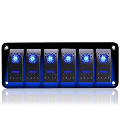 KAOLALI 6-Gang-Kippschalter, ON-OFF, IP65, wasserdicht, 12 V, 24 V, LED-Kippschalter, für Boot, Wohnmobil, Auto, LKW, Anhänger, Yacht (blau) von KAOLALI