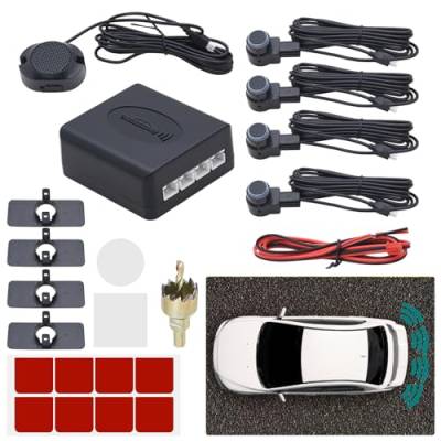 KAOLALI Auto Einparkhilfe 4 Hinten Sensoren, Universal Auto Parksensoren Rückwärtsparkhilfe Einparksystem Audio Buzzer Alarm für Auto, Schwarz von KAOLALI