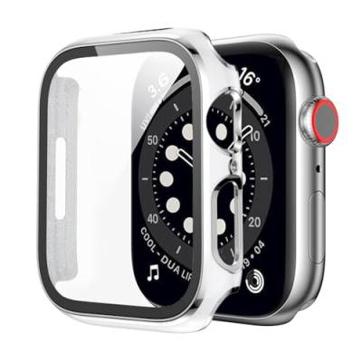 Hülle mit Glas Displayschutz Kompatibel mit Apple Watch 9 41mm - Hart PC Schutzhülle Vollschutz Kratzfest Display Schutzfolie Ultradünne Schutz Case für iWatch 9 41mm (Silber) von KAREN66