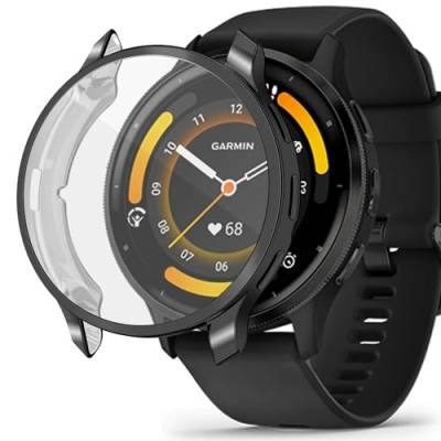 Venu 3S Hülle mit Schutzfolie Kompatibel mit Garmin Venu 3S Schutzhülle, Flexibles TPU Vollschutz Display Schutz Schutzhülle Vollständige Abdeckung Stoßfestes Displayschutz Hülle (Schwarz) von KAREN66