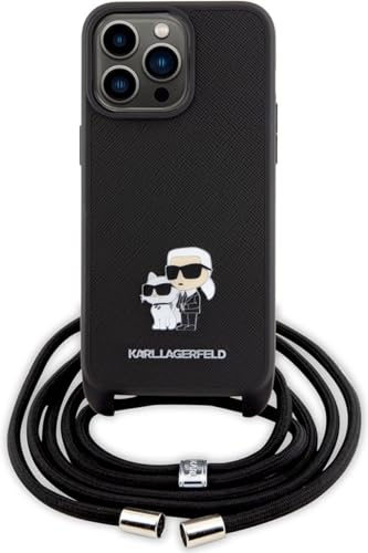 KARL LAGERFELD KLHCP15LSAKCPSK Hülle für iPhone 15 Pro 6.1" hardcase Schwarz Crossbody Saffiano Metal Pin Karl & Choupette von KARL LAGERFELD