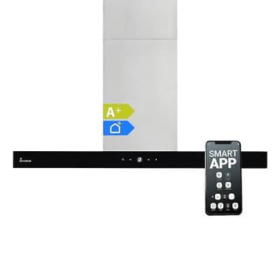 Dunstabzugshaube 90 cm | Inselhaube | Edelstahl | schwarzes Glas | WLAN | Nachlaufautomatik | SensorTouch Bedienung | DELTA-INSEL-HC von KKT KOLBE