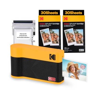 KODAK Mini 2 ERA 4PASS Mobiler Fotodrucker (5,3x8,6cm) (Gelb, Fotodrucker + Paket met 68 Blatts) von KODAK