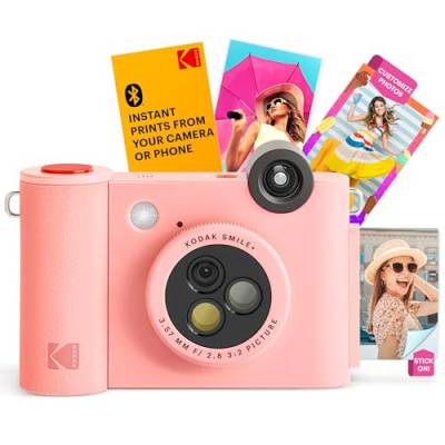 KODAK Smile+ kabellose Digitale Sofortbildkamera mit effektveränderndem Objektiv, 2x3-Zoll Zink-Fotodrucken mit Selbstklebender Rückseite, kompatibel mit iOS- und Android-Geräten – Rosa von KODAK