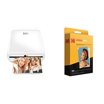 KODAK Step Drucker Drahtloser mobiler Fotodrucker mit Zink-Technologie (Weiß) & 2" x3 Premium Zink Fotopapier (100 Blatt) Kompatibel PRINTOMATIC Smile- und Step-Kameras und -Druckern von KODAK