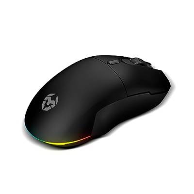 KROM KOMET - Kabellose RGB-Gaming-Maus, optischer Präzisionssensor Pixart PMW 3212, 8 Tasten, 5 DPI-Stufen bis 2400, kabelloser 2,4-GHz-Empfänger inklusive, USB, schwarz von KROM