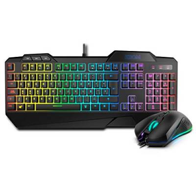 KROM Set mit Tastatur und Maus KRUSHER -NXKROMKRSHRSP- Set mini mechanische tastatur, RGB-LED-Beleuchtung , maus Optischer Sensor mit echten 6.400 DPI LED 6 farben, Spanisches QWERTY-Layout von KROM