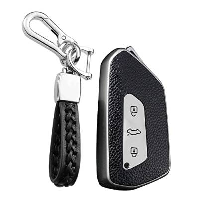 KUNIO Autoschlüssel Hülle Abdeckung Passt für VW Golf 8 R GTI GTE Atlas ID.3 ID.4 Crozz GTX ID.6X Passt für Skoda Octavia TPU Leder-Textur Schlüsselanhänger Schutzhülle Schlüsselbox Silber von KUNIO