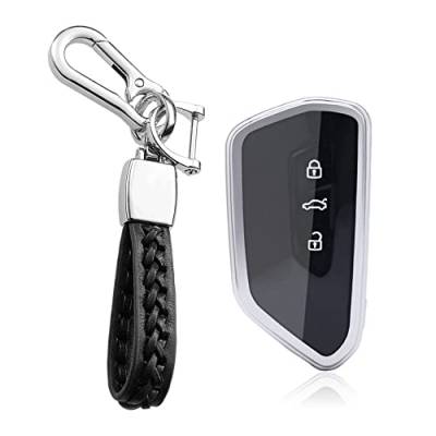 KUNIO Autoschlüssel Hülle Passt für VW Golf 8 R GTI GTE Atlas ID.3 ID.4 Crozz GTX ID.6X für Seat Leon MK4 Passt für Skoda Octavia TPU Schlüsseletui Schlüsselanhänger Schlüsselcover Schutz Silber von KUNIO
