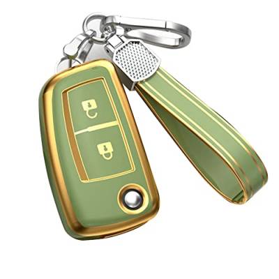 KUNIO Autoschlüssel Hülle passt für Nissan Sunny Qashqai J11 X-Trail Murano Kashkay Juke TPU Schlüssel Gehäuse Klapp Schlüsselanhänger Schlüssel Cover 2 Tasten A Grün von KUNIO