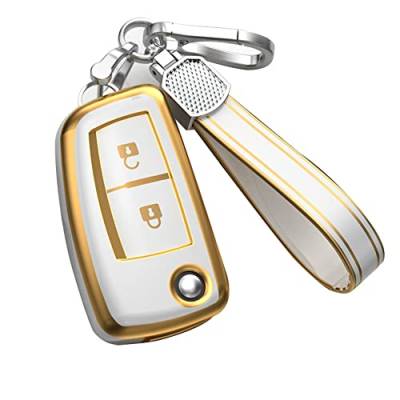KUNIO Autoschlüssel Hülle passt für Nissan Sunny Qashqai J11 X-Trail Murano Kashkay Juke TPU Schlüssel Gehäuse Klapp Schlüsselanhänger Schlüssel Cover 2 Tasten A Weiß von KUNIO