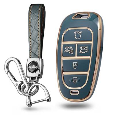 KUNIO Autoschlüssel Schutzhülle Passt für Hyundai Tucson Solaris Sonata Hybrid Nexo NX4 NX8 Ioniq 5 TPU Schlüsselbund Schlüsseletui Schlüsselanhänger Schlüsselcover 5 Tasten Grau von KUNIO
