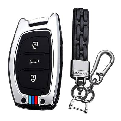 KUNIO Keyless Schlüsselhülle Passt für Hyundai Kona i10 i30 i20 ioniq Hybrid Tucson Santa Fe ix35 Mistra Schutz Metallgehäuse Schlüsselcover Schlüsselanhänger 3 Tasten A Silber von KUNIO