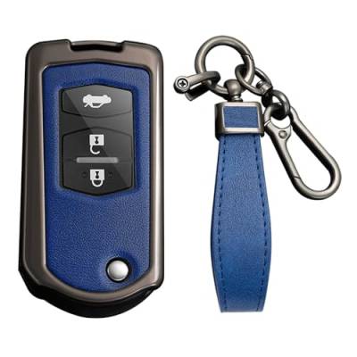 KUNIO Klapp Autoschlüsselhülle Passt für Mazda 2 3 5 6 BT50 CX-7 CX-5 CX-9 RX8 MX5 Schutzhülle Metall Schlüsselcover Schlüsseletui Schlüsselanhänger 2/3 Tasten A Blau von KUNIO