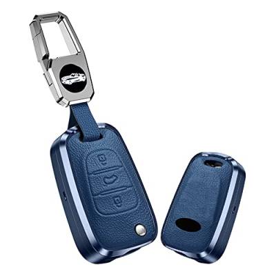 KUNIO Klapp Schlüsselhülle Passt für Hyundai i20 i30 i35 iX20 iX35 Accent Passt für Kia Picanto Sportage K5 Aluminiumlegierung Leder Autoschlüssel Hülle Schlüsselanhänger Schutz 3 Tasten Blau von KUNIO