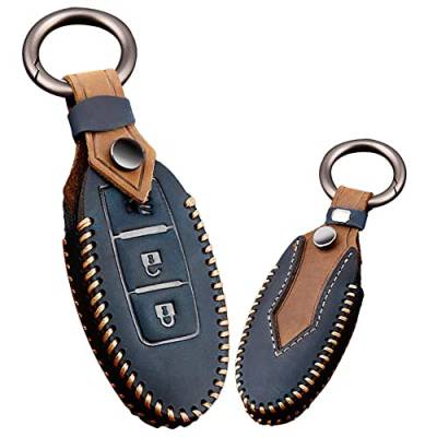 KUNIO Schlüsselhülle Cover Passt für Nissan 370Z Qashqai Juke Micra X-Trail Altima Note Murano Leder Autoschlüssel Hülle Schlüsselanhänger Schlüsselschutz Schlüsselgehäuse 3 Tasten B Blau von KUNIO