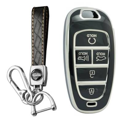 KUNIO Schlüsselhülle Passt für Hyundai Tucson NX4 Ioniq 5 Santa Fe Nexo 2021 2022 2023 Autoschlüssel Hülle TPU Schutzhülle Schlüsselcover Schlüsselanhänger 5 Tasten A Schwarz von KUNIO