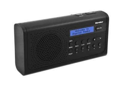 Karcher DAB 2405 - tragbares DAB+ Radio (DAB+/UKW, Küchenradio mit Netz/Akkubetrieb, Lautsprecher, Kopfhöreranschluss, Wecker, LCD-Display, kleines Digitalradio, batteriebetrieben, schwarz) von Karcher