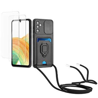 Kaslly Case für Samsung Galaxy A34 5G Handykette Hülle+[2 Schutzfolie Glas],Slide kameraschutz,Silikon Handyhülle zum Umhängen Kette,Kartenfach-Schwarz von Kaslly