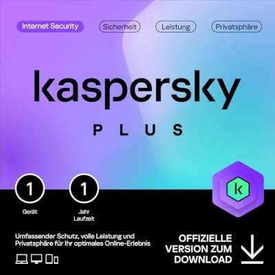Kaspersky Plus Internet Security 2024 | 1 Gerät | 1 Jahr | Anti-Phishing und Firewall | Unbegrenzter VPN | Passwort-Manager | Online-Banking Schutz | PC/Mac/Mobile | Aktivierungscode per Email von Kaspersky