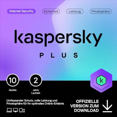 Kaspersky Plus Internet Security 2024 | 10 Geräte | 2 Jahre | Anti-Phishing und Firewall | Unbegrenzter VPN | Passwort-Manager | Online-Banking Schutz | PC/Mac/Mobile | Aktivierungscode per Email von Kaspersky