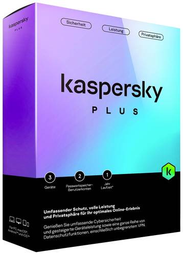 Kaspersky Plus Internet Security Jahreslizenz, 3 Lizenzen Windows, Mac, Android, iOS Antivirus von Kaspersky