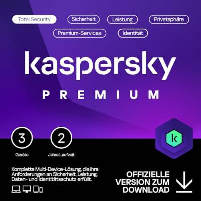 Kaspersky Premium Total Security 2024 | 3 Geräte | 2 Jahre | Anti-Phishing und Firewall | Unbegrenzter VPN | Passwort-Manager | Kindersicherung | 24/7 Unterstützung | PC/Mac/Mobile | Code per Email von Kaspersky