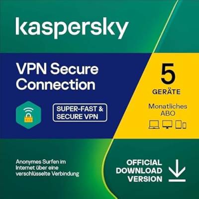 [Test] Kaspersky VPN Secure Connection | 5 Geräte | 1 Benutzerkonto | Monatliches Abo | PC/Mac/Android/iOS | Aktivierungscode per Email von Kaspersky