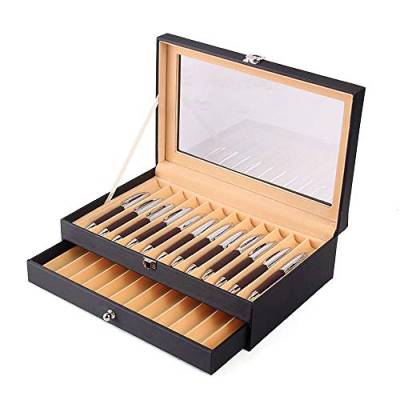 Füller Schaukasten Füllfederhalter Display Organizer Box Stifte Kugelschreiber Federhalter Pen Aufbewahrungsbox Sammler PU Penbox Veranstalter mit Schubladen Anzeigefenster (24 Slots, Schwarz) von KenSyuInt