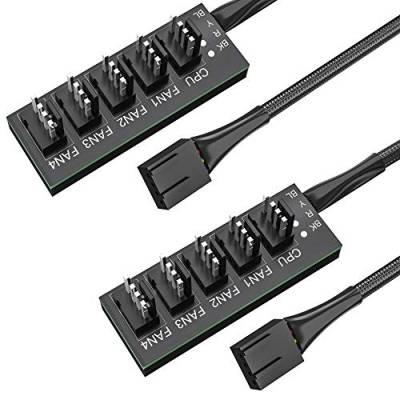PWM Fan Hub, 2 Pack PC Fan Splitter 5 Way Sleeved Power Supply Cable Adapter, Internal Motherboard Fan Power Extension Cable Cord RFAdapter for Computer Cooler Case 4-Pin and 3-Pin Fans, 17.7inch von Keyoung